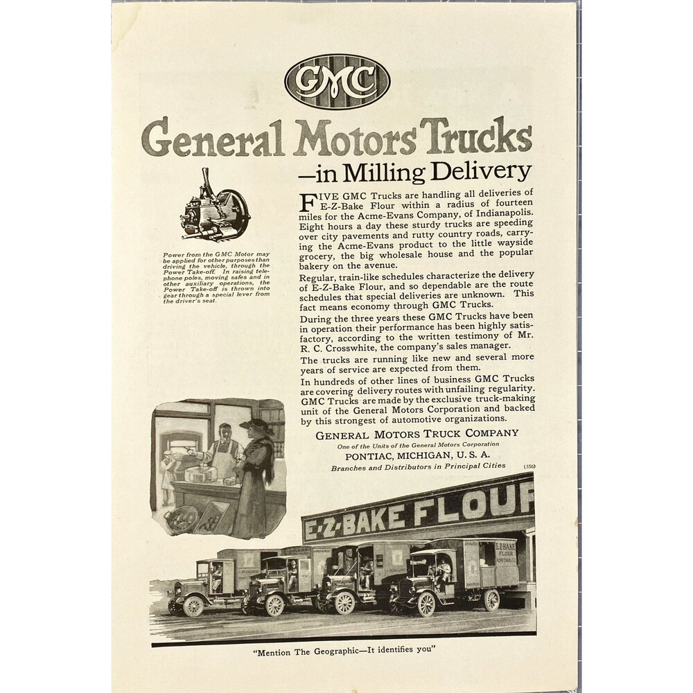 General Motors Trucks " 5 GMC Delivery Trucks" Pontiac Mich. Vtg Print Ad 1920